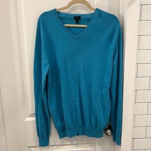 J Crew Cashmere Cotton Blend Medium Tall Men’s V-Neck Sweater Teal Aqua Blue EUC